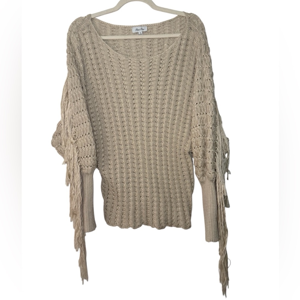 Petal Dew Tassled Braided Knit Sweater with Fringe Size S